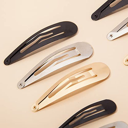 Clips for Hair 40 Pcs 2.75 Inch Metal Barrettes Large Black Snap Hair Clips | 7cm big snap clips for women girls 40 pack black hairpins diy craft hair accessory - color: Black