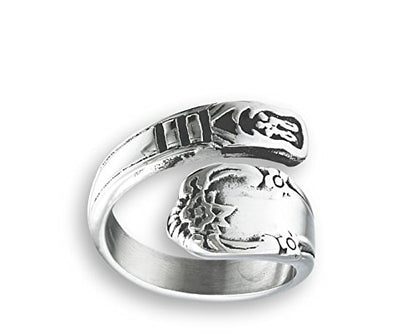 Sac Silver Victorian Claddagh Style Open Wrap Spoon Ring Stainless Steel Band Sizes 5-10