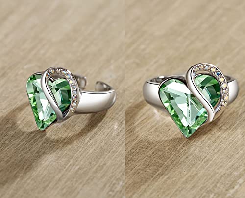 Leafael Infinity Love Women's Adjustable Crystal Heart Ring with Birthstone Crystals Healing Stones, Jewelry Gifts for Women, Birthdays Valentine's Day, Silver-Tone, Open End, Size 6.5-8 - color: 12b-August-Confidence-Light Chrysolite Green