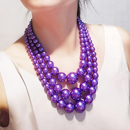 We We Imitation Pearl Necklace for Women Large Chunky Pearl Necklaces Multilayer Pearl Necklace and Earring 1920s Costume Jewelry set - color: purple pearl necklace set