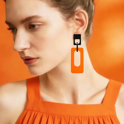 Boho Lightweight Retro Simple Acrylic Splicing Rectangle Earrings for Women Creative Exaggerated Statement Dangle Drop Earrings Jewelry - color: Black Orange