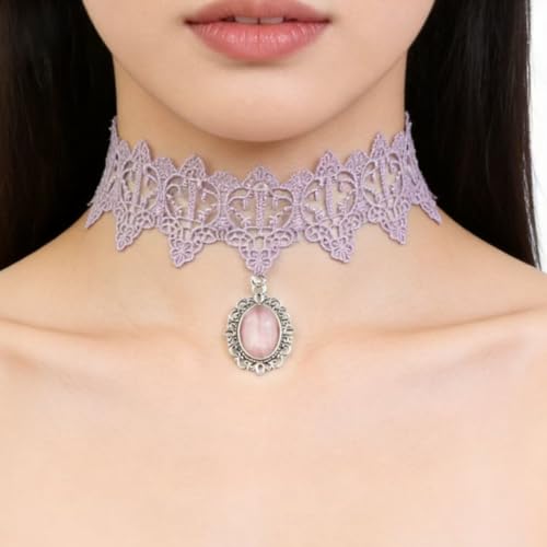 Pink Lace Choker Necklace Set, 10 Pieces - color: Purple