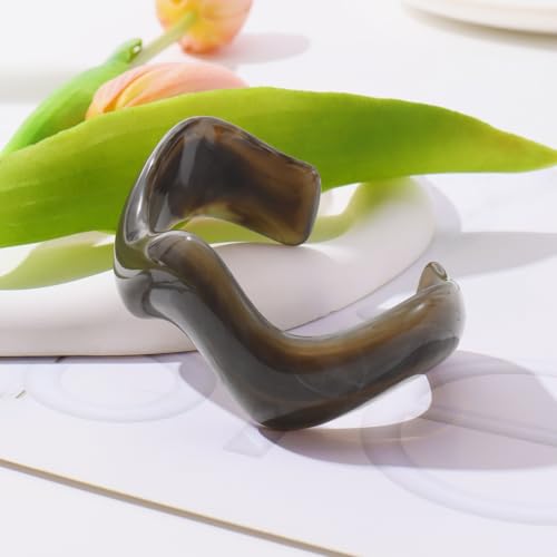 Firstmeet Irregular Bold Open Cuff Acrylic Bangle - Oversized Statement Bracelet for Edgy Style - color: Seal Brown