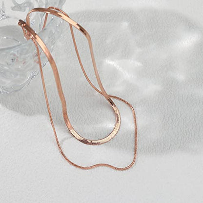 CHESKY 14K Gold/Silver Plated Snake Chain Necklace Herringbone Necklace | Gold Necklace for Women,layered Herringbone Necklace,1.5/3/5MM(W) 14"/16"(L) ,Mothers Day Gifts for Mom,Jewelry - color: rose gold, style: layered herringbone