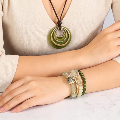 Western Jewelry Sets for Women Boho Jewelry, Layer Bohemian Necklace Earrings Bracelet, Cowgirl Accessory Rodeo Summer Beach - color: Green
