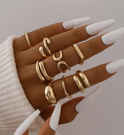iF YOU 25 Pcs Gold Stackable Ring Set for Women, Chunky Knuckle Finger Midi Rings, Silver Simple Stacking Cute Rings Pack Trendy Stuff Jewelry Gift - style: 12 Chunky gold rings