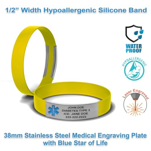 Engraved Medical Alert Bracelet - Large Yellow - color: Canary Yellow, size: 8 3/8" (large)
