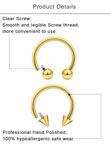 Lcolyoli 16g Septum Rings Internally Threaded Surgical Steel Septum Jewelry Lip Rings Hoop Labret Jewelry Snake Bite Piercing Jewelry Horseshoe Earrings Daith Piercing Jewelry for Women Men - color: 16g,Inner diameter:10mm,goldtone