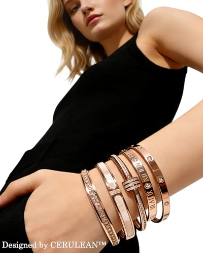 CERULEAN 5-Piece Elegant Stainless Steel Bracelet Set, Fashionable Classic Design, Stainless Steel 5 Piece Bracelet Set, Non Tarnish Bangle, Elegant Bracelets Sets for Everyday and Formal Wear - color: Rose Gold