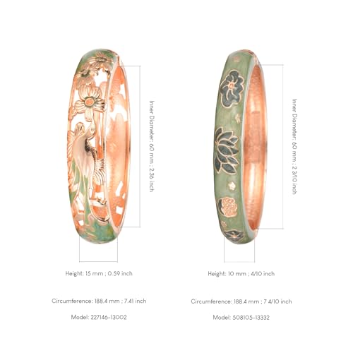 UJOY Cloisonne Bracelet Lotus Flower Plated Cuff Bangle Enameled Jewelry Bracelets Gift for Women Pack in Case 88B16 - color: A31-2 Pcs Set-Green