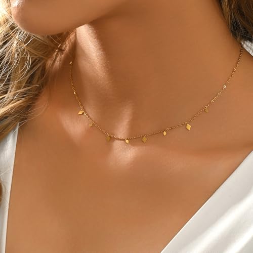 Dainty Gold Waterproof Choker Necklaces for Women Daily Wearing - color: Small Diamond-GD