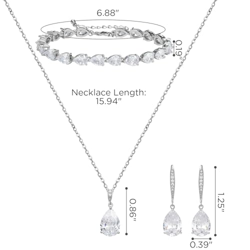 SWEETV Bridal Wedding Jewelry Set for Brides,Teardrop Bridesmaids Jewelry Set - color: Silver 02