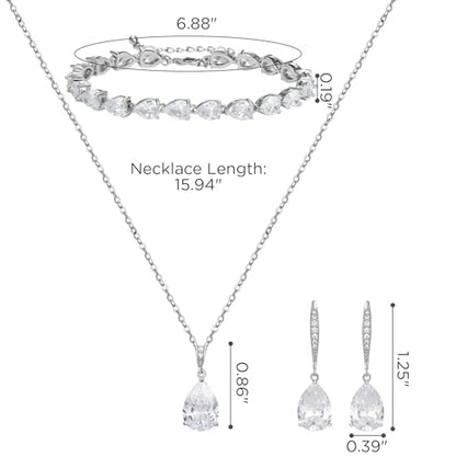 SWEETV Bridal Wedding Jewelry Set for Brides,Teardrop Bridesmaids Jewelry Set - color: Silver 02