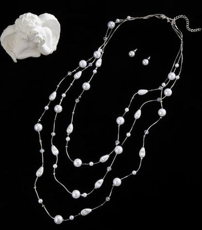 Errally Long Pearl Necklace and Earring Set Layered Pearl Beaded Necklaces for Women White Costume Jewelry Sets Gifts for Mom - color: Teardrop Shaped