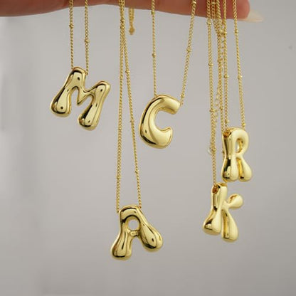Bheop Initial Necklace for Women, Gold Silver A-Z Bubble Letter Necklace | Chunky Personalized Monogram Name Pendant, Cute Balloon Charm, Dainty Beaded Chain, Trendy Jewelry Gifts, Non Tarnish - color: Gold, style: R1
