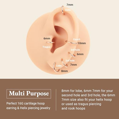 LEE&RO 16G 6MM 7MM 8MM 9MM 10MM Hinged Clicker Septum Rings 16G Nose Hoop Tragus Helix Cartilage Hoop Earrings - color: rose gold