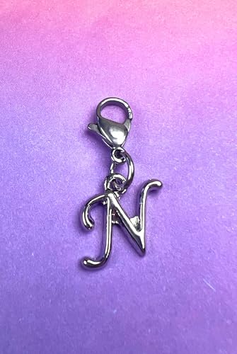 Initial Italic Cursive Stainless Steel Clasp Clip on Charm Graduation Cap Tassel Event Party Invitation Card Baby Shower Birthday Thank You Celebration Personalized Congratulations Choice of 26 Letters - style: Letter N