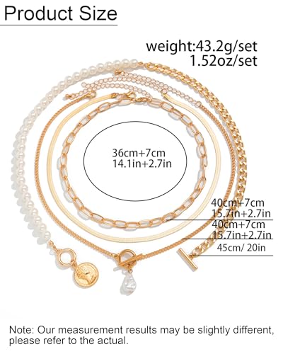 Gold Layered Necklaces for Women Chunky Layered Gold Necklaces Stacked Paperclip Chain Pearl Necklace Herringbone Toggle Clasp Choker Trendy Statement Jewelry Gifts - color: A8:chunky gold necklaces