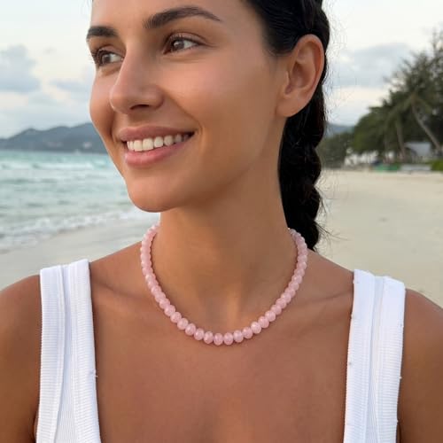 Gemstone Beaded Necklace for Women Colorful Natural Stone Freshwater Pearl Surfer Beach Rainbow Necklace Jewelry Gift - color: Pink
