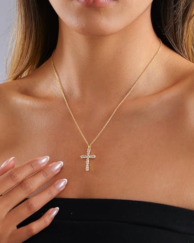 Cross Necklace for Women, 14K Gold Plated Cubic Zirconia Cross Pendant Necklace, Trendy Christian Jewelry Gifts for Baptism First Communion Christmas - color: Style A - Gold