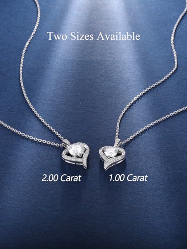 CYW Genuine Sapphire/Emerald/Ruby/Moissanite Necklace for Women, Really Authentic Solid 925 Sterling Silver, 16"/18"/20" Adjustable Chain, Anniversary Mother's Day Valentines Gift - color: Heart - White Gold, size: 6.5mm
