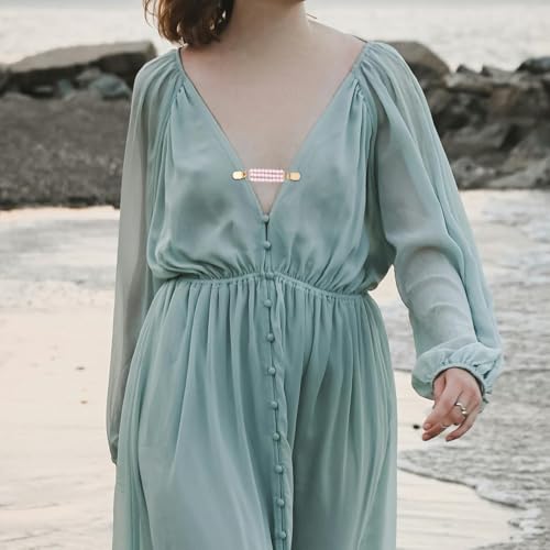 SOLUSTRE Elegant Metal Sweater Clips for Women with Faux Pearl Design, Pink Vintage Shawl Pins to Hold Sweaters and Dresses Together, for Evening Events and Daily Wear