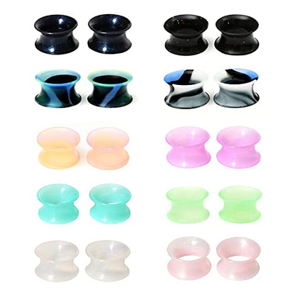 WBRWP 48/32/24/22/20/16/12pcs Ear Tunnels and Plugs - Double Flared Hollow Hard/Soft Silicone Ear Gauges - Ear Expander Stretcher Body Piercing Jewelry 8g-1" - color: 20PCS soft(thin) silicone set