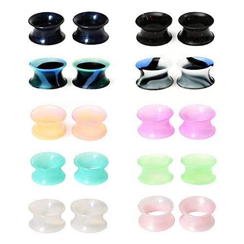 WBRWP 48/32/24/22/20/16/12pcs Ear Tunnels and Plugs - Double Flared Hollow Hard/Soft Silicone Ear Gauges - Ear Expander Stretcher Body Piercing Jewelry 8g-1" - color: 20PCS soft(thin) silicone set