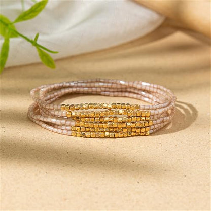Boho Stackable Seed Beaded Bracelet Set for Women Colorful Multilayered Gold Beads Stretch Bracelets Summer Beach Bohemian Jewelry Gift - color: Champagne