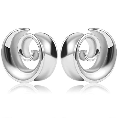 2PCS Spiral Saddle Ear Tunnels Plugs 316 Stainless Steel Ear Gauges Hypoallergenic Earrings Expander Stretcher Piercing Body Jewelry - color: Silver, size: 14mm(9/16")