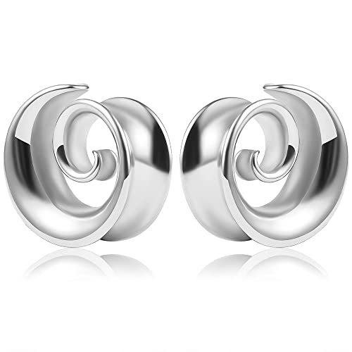 2PCS Spiral Saddle Ear Tunnels Plugs 316 Stainless Steel Ear Gauges Hypoallergenic Earrings Expander Stretcher Piercing Body Jewelry - color: Silver, size: 12mm(1/2")