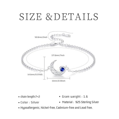 Moon Bracelet for Women 925 Sterling Silver Moonstone/Birthstone Moon Bracelet Butterfly/Dragonfly Bracelet Celtic Moon Butterfly Dragonfly Jewelry Gifts for Women - style: 09-Sep Birthstone