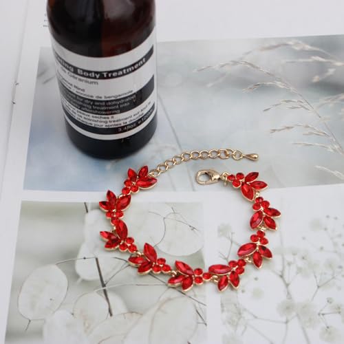 Bridal Wedding Crystal Leaf Choker Necklace Dangle Earring Bracelet Brides Bridesmaid Jewelry Set for Women - color: Siam-Gold Plated