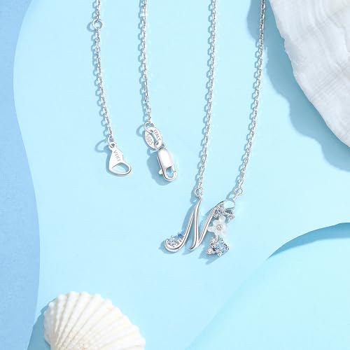 VIKI LYNN Initial Necklace for Women 925 Sterling Silver Initial A to Z Letter Pendant Necklace with Blue Flower Cubic Zirconia Birthday Engagement Gift for Women,Mom, Couple - style: Letter M