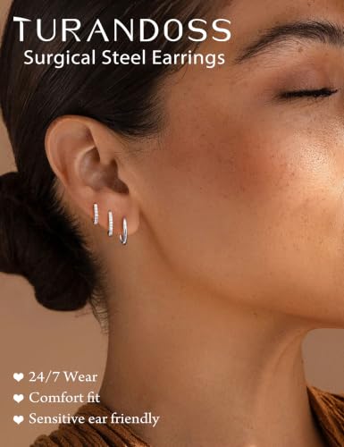 Hypoallergenic Gold Huggie Hoop Earrings Set for Women Girls | 14K Gold Plated, Small Hoop Earrings Set, Gold Hoop Earring for Women, Huggie Hoop Earrings, Hypoallergenic Gold Earrings - color: Silver Plated