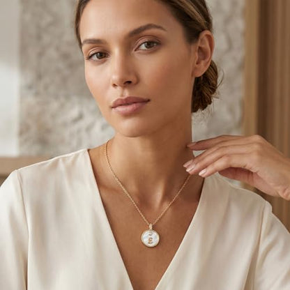 Initial Necklaces for Women Mother of Pearl Gold Letter Necklace Pendant - color: Letter E