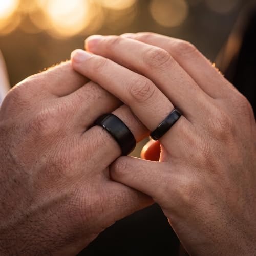 Tungsten Wedding Band Ring 10mm 8mm 6mm 4mm for Men Women 18k Rose Gold Plated Dome Black Grey Brushed Polished - color: 7 Rose Gold Black Tungsten