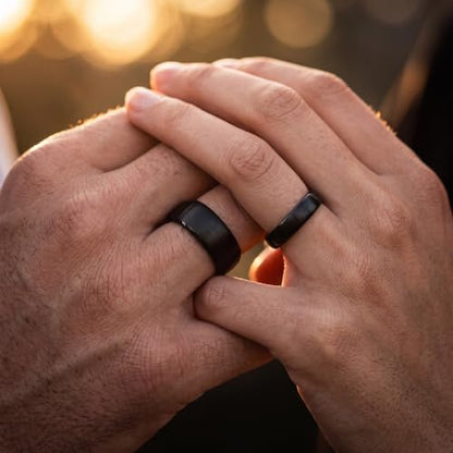 Tungsten Wedding Band Ring 10mm 8mm 6mm 4mm for Men Women 18k Rose Gold Plated Dome Black Grey Brushed Polished - color: 7 Rose Gold Black Tungsten