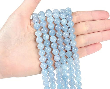 LAIDANLA Aquamarine 8mm Natural Stone Beads Round Loose Gemstone Stone Beads for DIY Bracelet Necklace Earrings Jewelry Making Polishing Genuine Real Beading Crystal 96PCS 2 Strand 32" - color: L-Aquamarine, size: 8mm