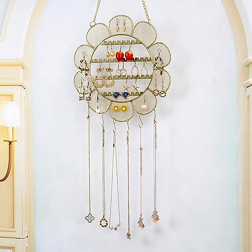 Flower Shaped Earring Holder Wall Mounted Earring Rack Hanging Jewelry Organizer Wall Necklaces Storage Grid Shape Jewelry Display Stand for Stud Earring Bracelets