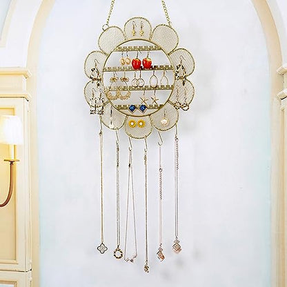 Flower Shaped Earring Holder Wall Mounted Earring Rack Hanging Jewelry Organizer Wall Necklaces Storage Grid Shape Jewelry Display Stand for Stud Earring Bracelets