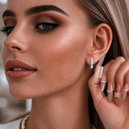 Moissanite Hoop Earrings Huggie Hoops Earrings for Women, 2ct D Color VVS1 18K White Gold Plated S925 Hypoallergenic, Wedding Earrings Jewelry for Gifts - color: Silver