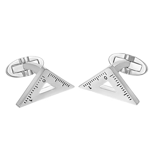 Yoursfs Novelty Sunflower/Love Knot/Architect Cufflinks for Men Funny Stainless Steel Cufflinks Personalized Cuff links Wedding Gift Fashion Jewelry - style: silver Triangle Ruler cufflinks