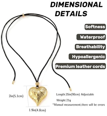 Boho Necklace for Women Large Pendant Necklace Boho Long Choker Leather Gold Necklace Vintage Earthy Jewelry Trendy