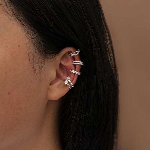 CHIC & ARTSY 925 Sterling Silver Ear Cuffs for Women, Non Piercing Clip On Cartilage Cuffs, Adjustable Fake Conch & Helix Earrings, Gold Plated & Oxidized Various Styles - color: ear cuff #9