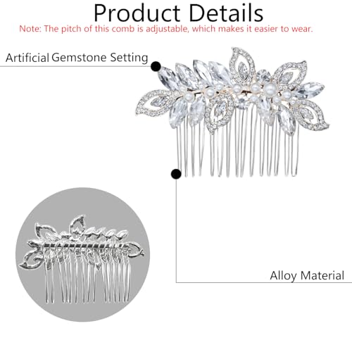 3 Pieces Bridal Hair Side Combs, Crystal Hair Combs, Bridal Bridesmaid Rhinestone Hair Accessories Party Headpieces（Silver）