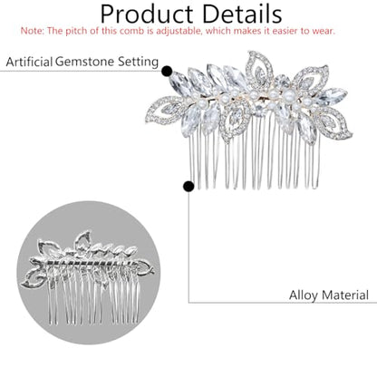 3 Pieces Bridal Hair Side Combs, Crystal Hair Combs, Bridal Bridesmaid Rhinestone Hair Accessories Party Headpieces（Silver）