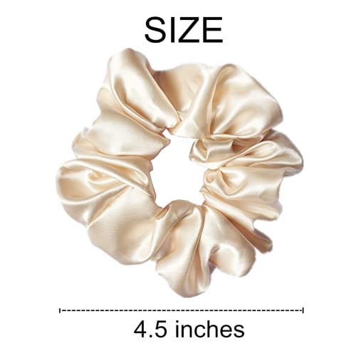 6 Pcs Satin Silk Scrunchies, Soft Hair Ties, Fashion Hair Bands, Bow Ropes, Elastic Ponytail Holders for Women and Girls (4.5 Inch, Beige) - color: Beige