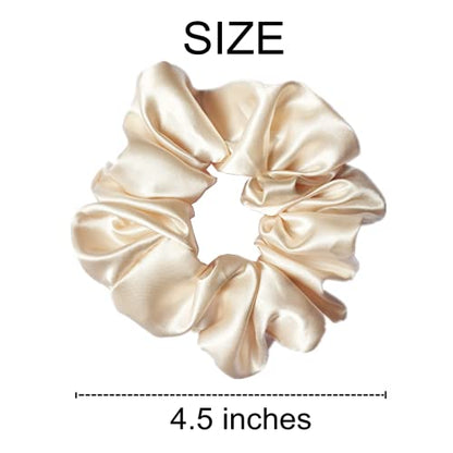 6 Pcs Satin Silk Scrunchies, Soft Hair Ties, Fashion Hair Bands, Bow Ropes, Elastic Ponytail Holders for Women and Girls (4.5 Inch, Beige) - color: Beige