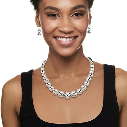 Cryshimmer Pearl Choker Necklace for Women Faux Pearl Beads Strand Necklace Earring Set Costume Jewelry,Gift for Wife Mother - color: Silver Set-1 Jewelry Set